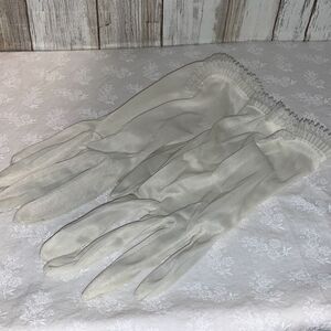 Vintage White Sheer Chiffon Nylon Gloves Size Large